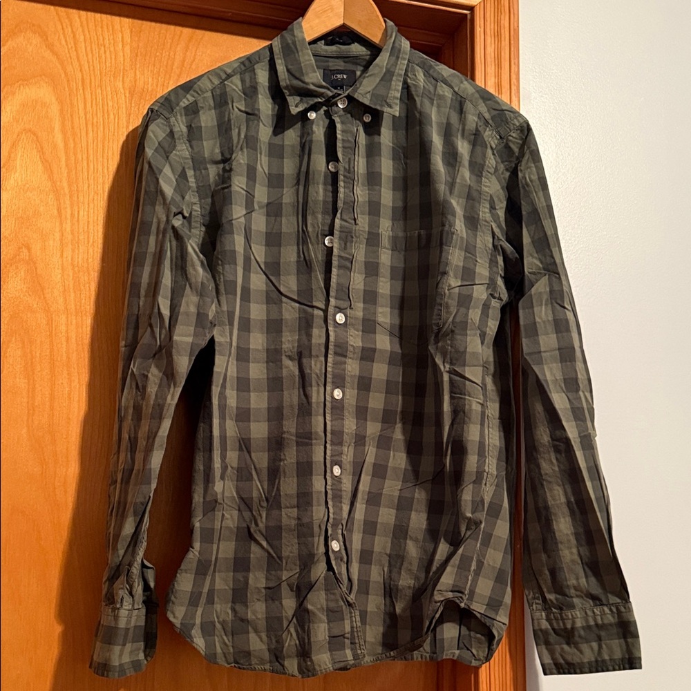 J. Crew Olive Checkered Button Down Shirt